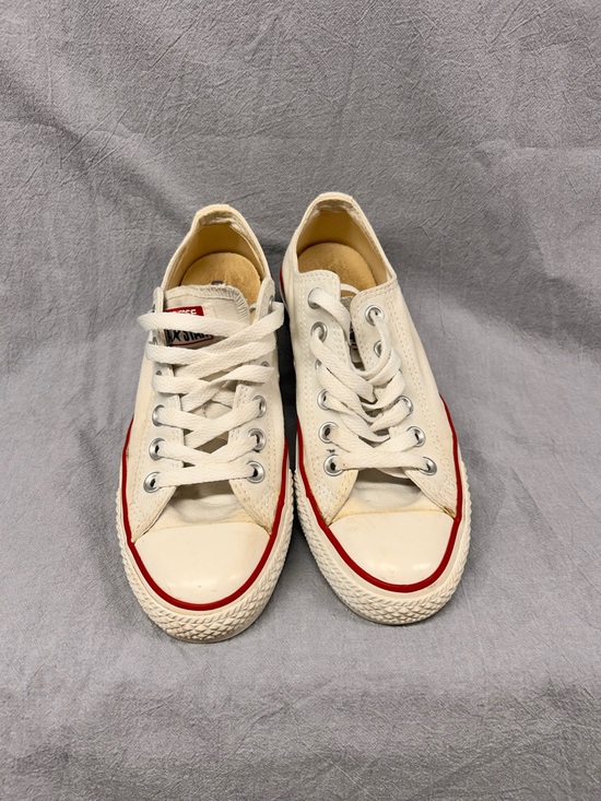 Converse Shoes - Converse Women White Low-Top Canvas Sneakers with Red Stripe